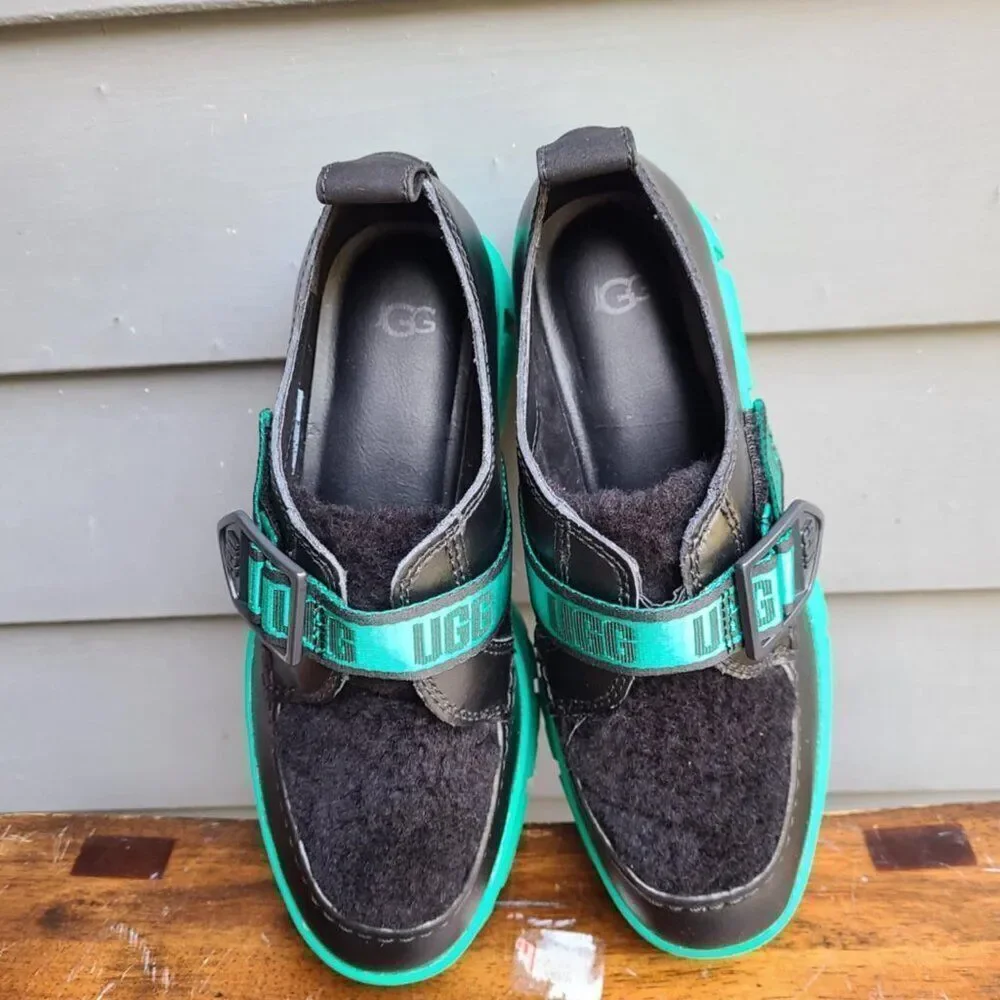 UGG Ashton Plush Emerald Green Black Waterproof Loafers size 7 NWT!